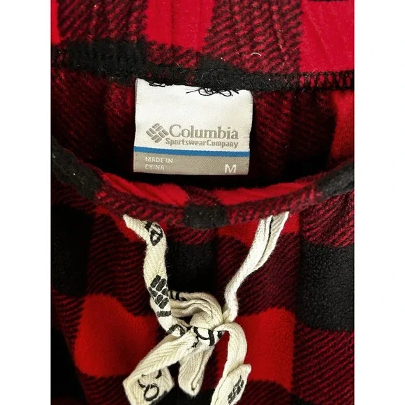 Columbia Fleece Pants PJ Bottoms Red Black Pockets Elastic Waist MEDIUM - Picture 2 of 8
